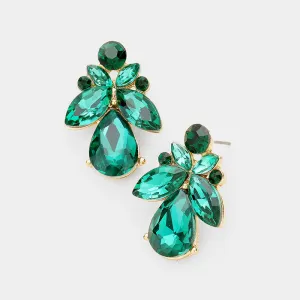 Small Emerald Crystal Marquise Floral Pageant Earrings | Interview Earrings | 402755