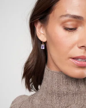small emerald cut faceted lavender amethyst earrings - 18k gold