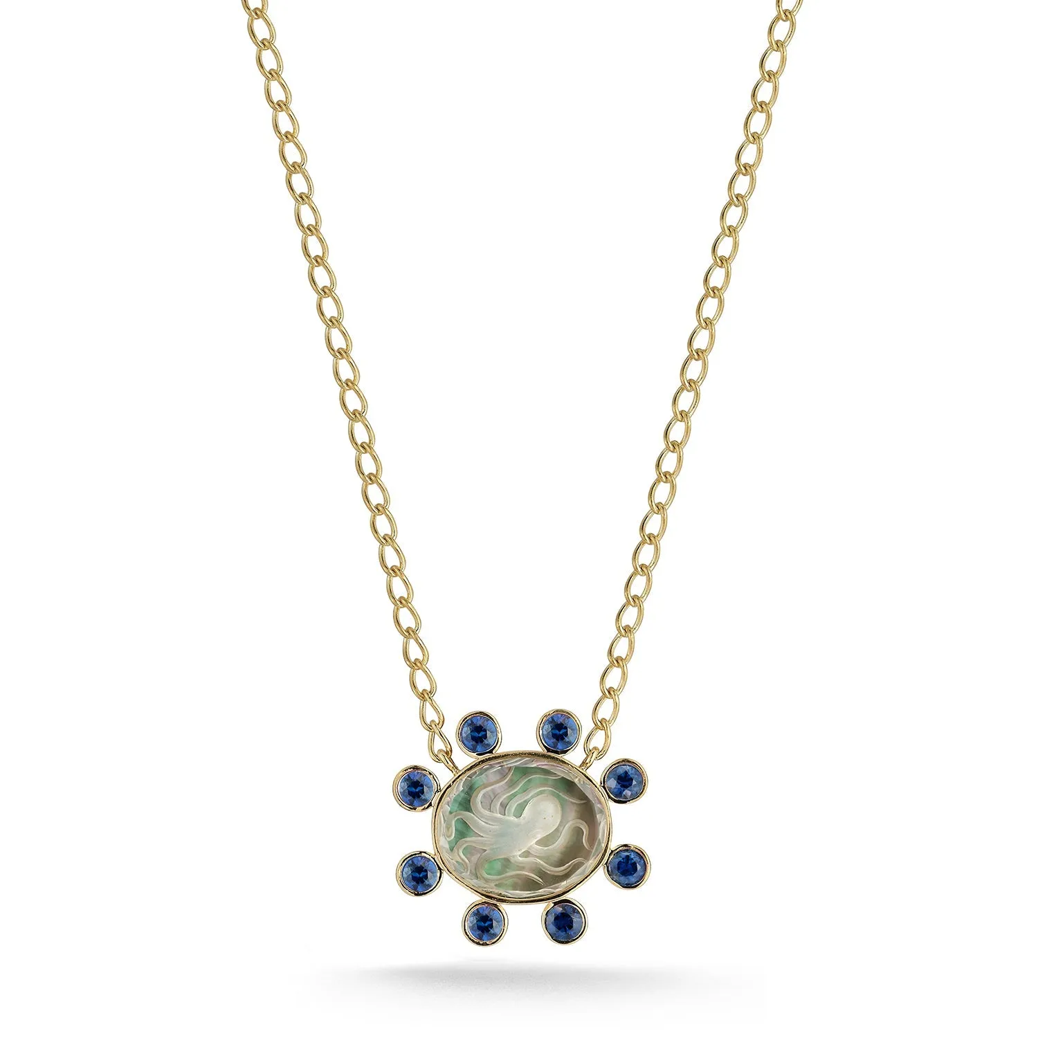 Small Octopus Caspian Necklace - Grey Mother-of-Pearl and Deep Sapphire