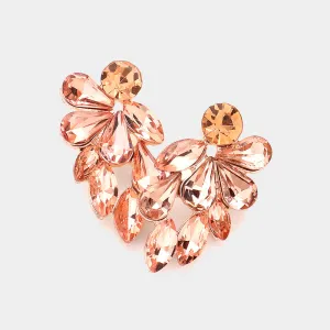 Small Peach Marquise Teardrop Stone Pageant Earrings on Rose Gold  | Peach Evening Earrings on Rose Gold |  610767