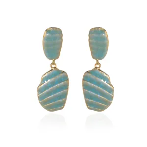 Small Ridged Shell Drop Oval Earring Ocean Blue