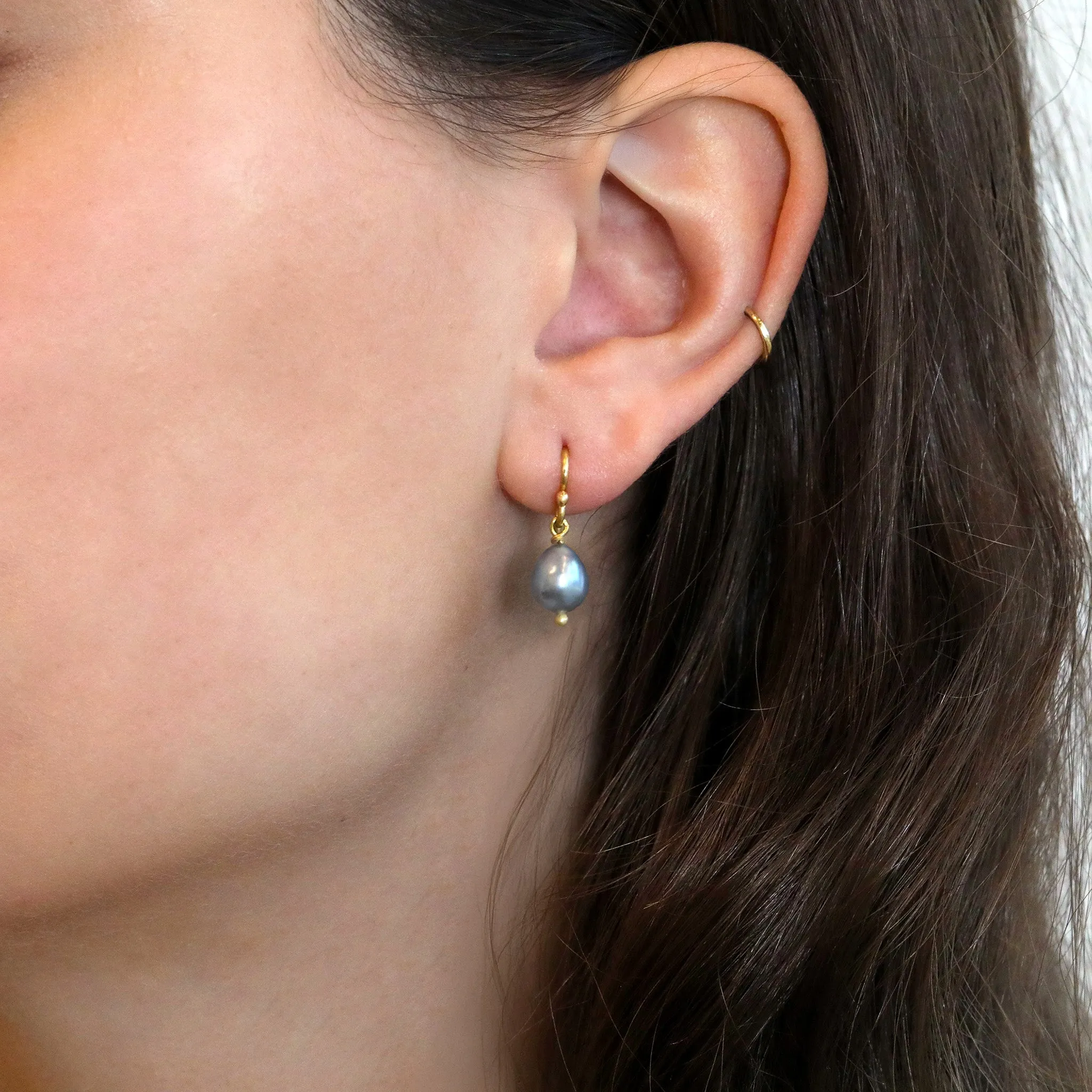 Small Silver Keshi Pearl Drop Earrings