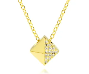 Small Square Pavé Crystal Gold Necklace