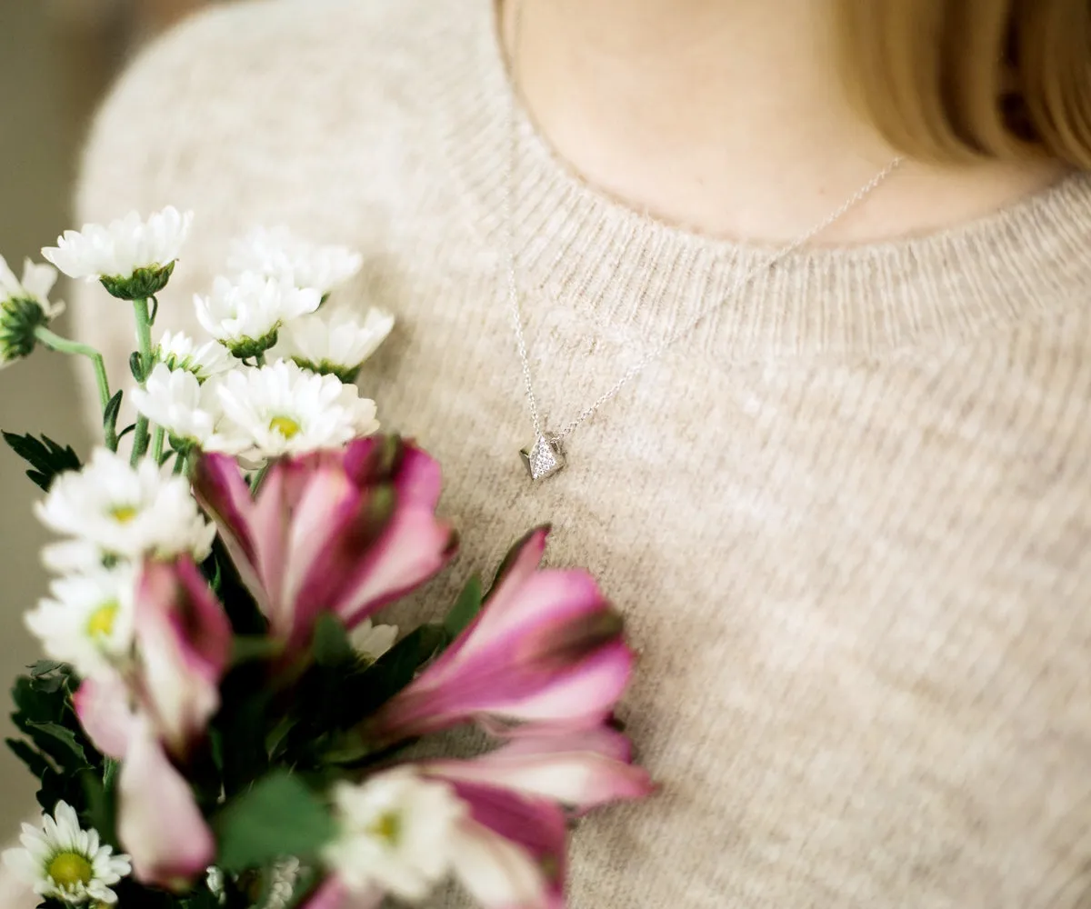 Small Square Pavé Crystal Gold Necklace
