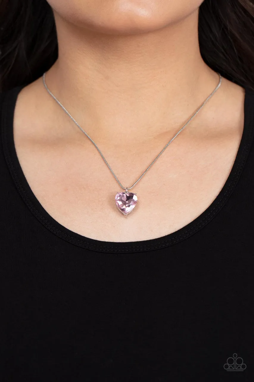 Smitten with Style - Pink - Heart Silver Snake Chain Paparazzi Short Necklace