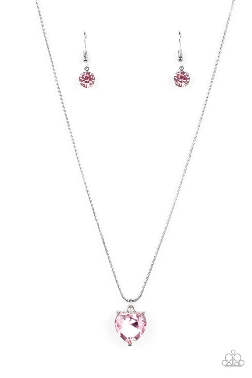 Smitten with Style - Pink - Heart Silver Snake Chain Paparazzi Short Necklace