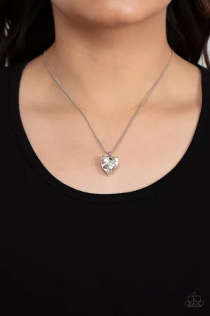 Smitten with Style - White - Heart Silver Snake Chain Paparazzi Short Necklace