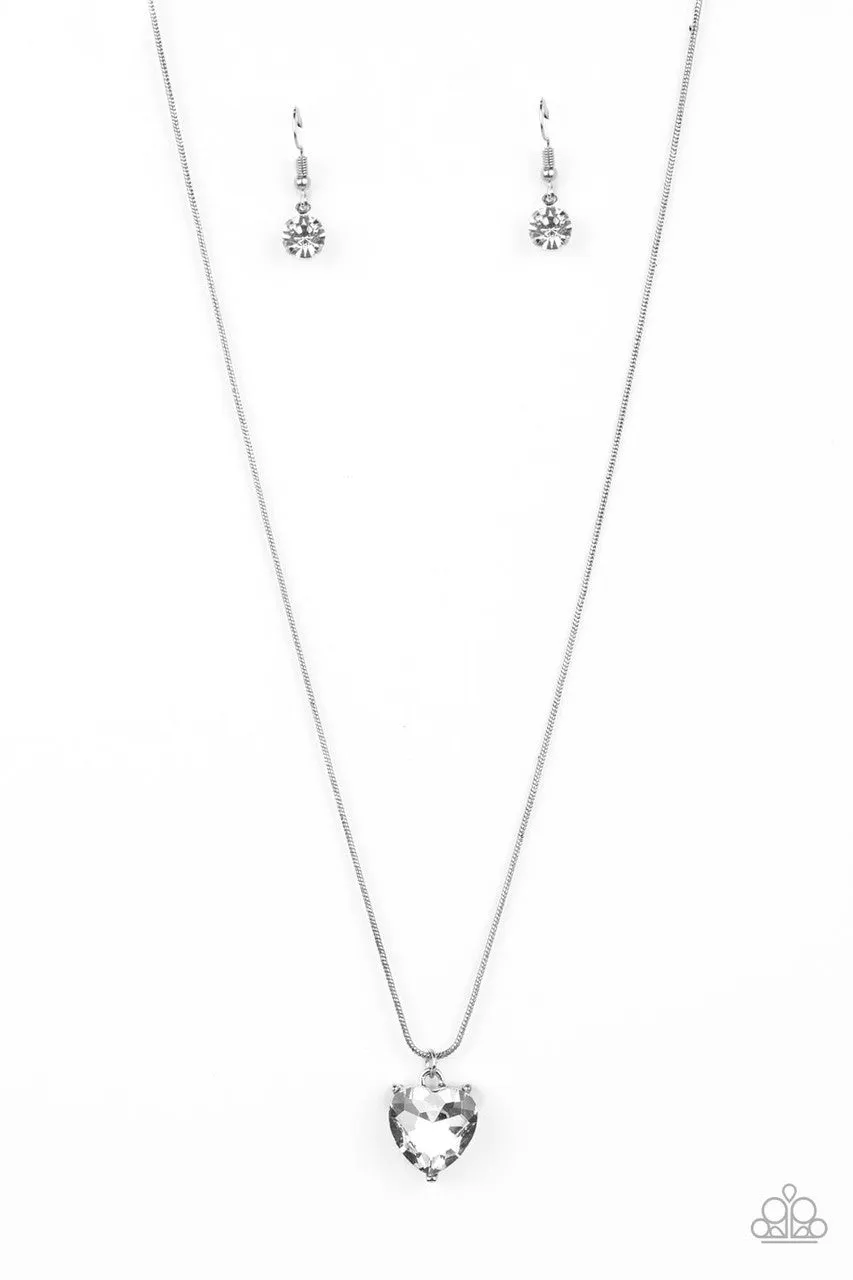 Smitten with Style - White - Heart Silver Snake Chain Paparazzi Short Necklace