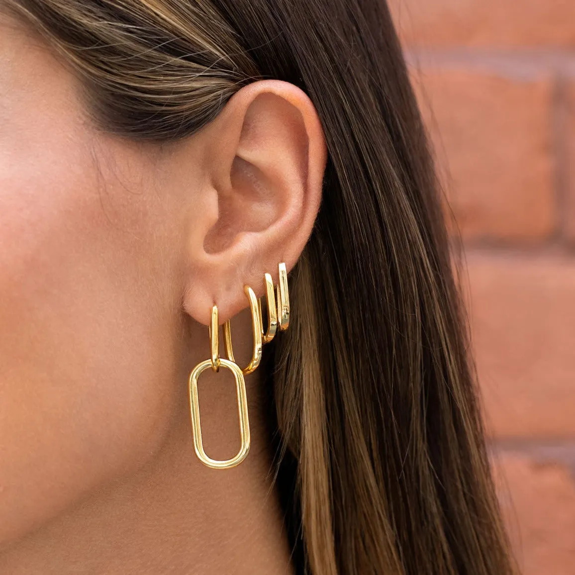 Solid Graduated Drop Link Huggie Earring