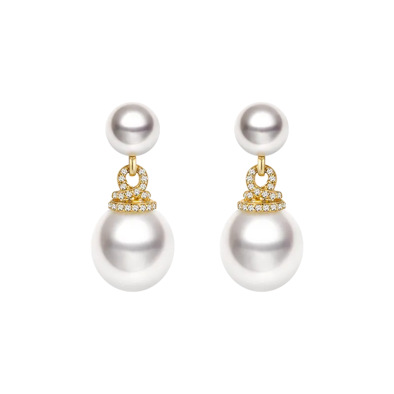 South Sea Pearl 18K Yellow Gold Diamond Knot Earrings