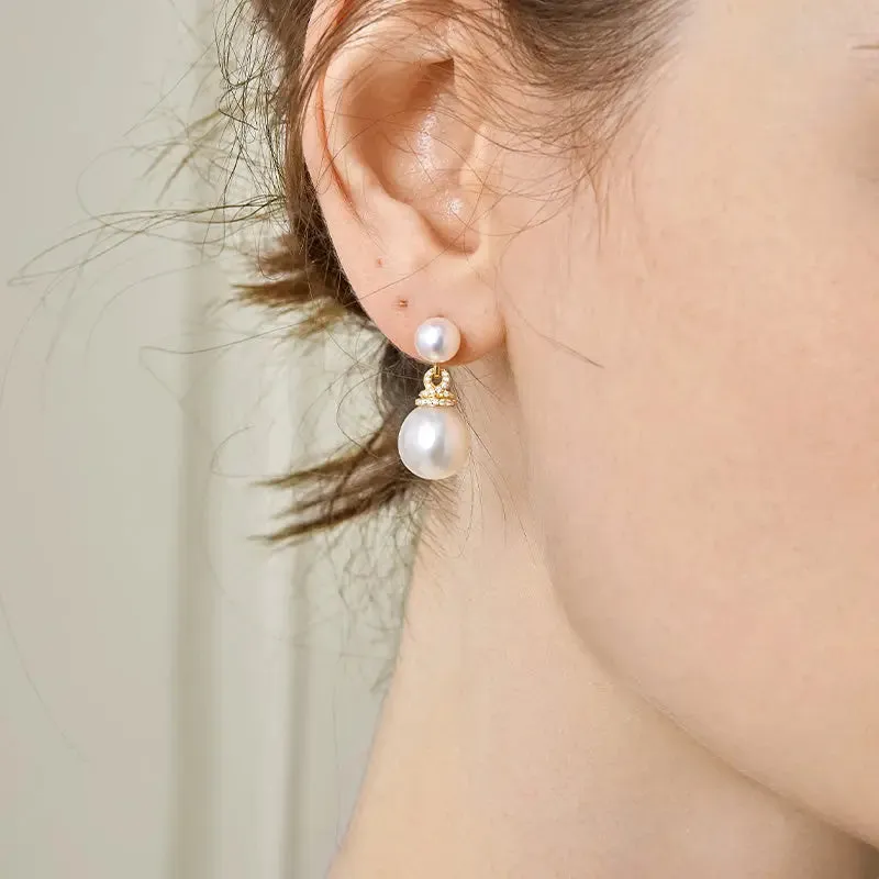 South Sea Pearl 18K Yellow Gold Diamond Knot Earrings