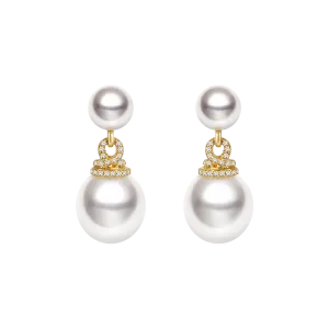 South Sea Pearl 18K Yellow Gold Diamond Knot Earrings