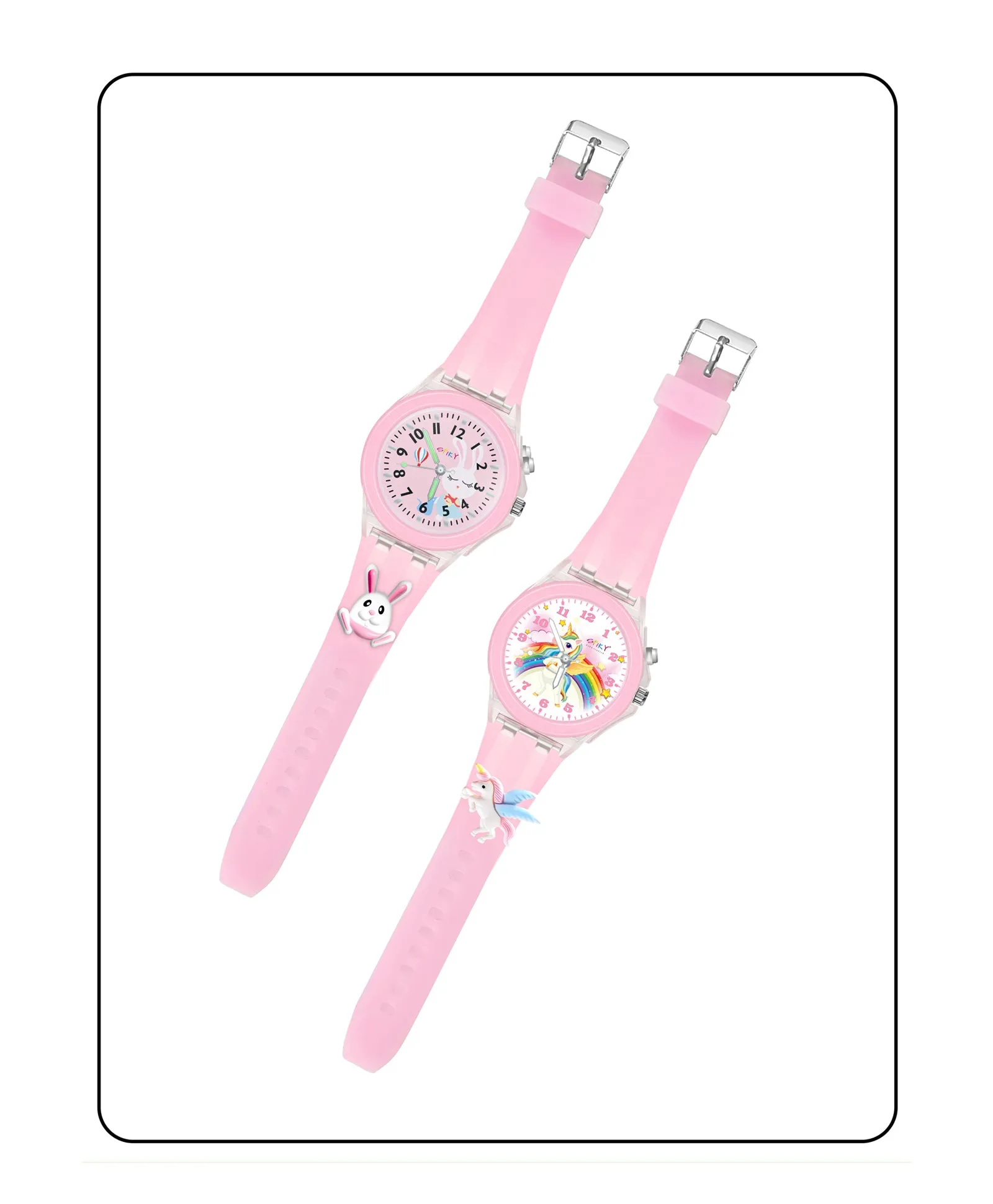 Spiky 3D Monkey & Rabbit Cartoon Analog Light Watch Combo