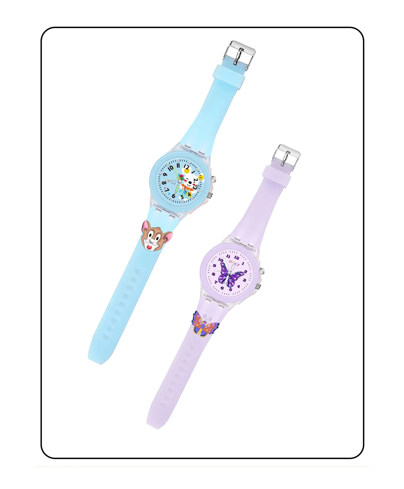 Spiky 3D Monkey & Rabbit Cartoon Analog Light Watch Combo