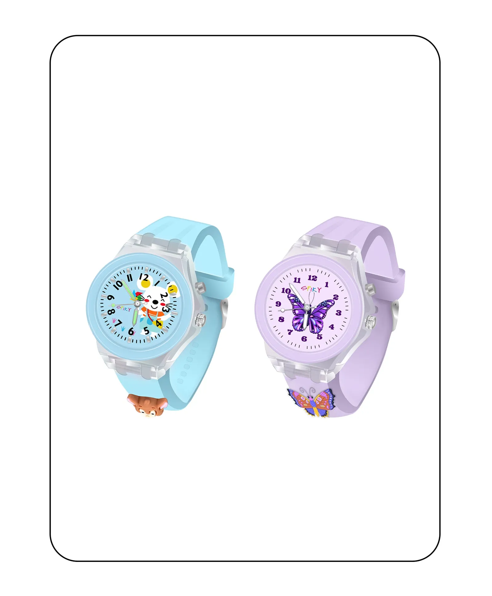 Spiky 3D Monkey & Rabbit Cartoon Analog Light Watch Combo