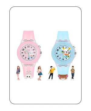 Spiky 3D Monkey & Rabbit Cartoon Analog Light Watch Combo