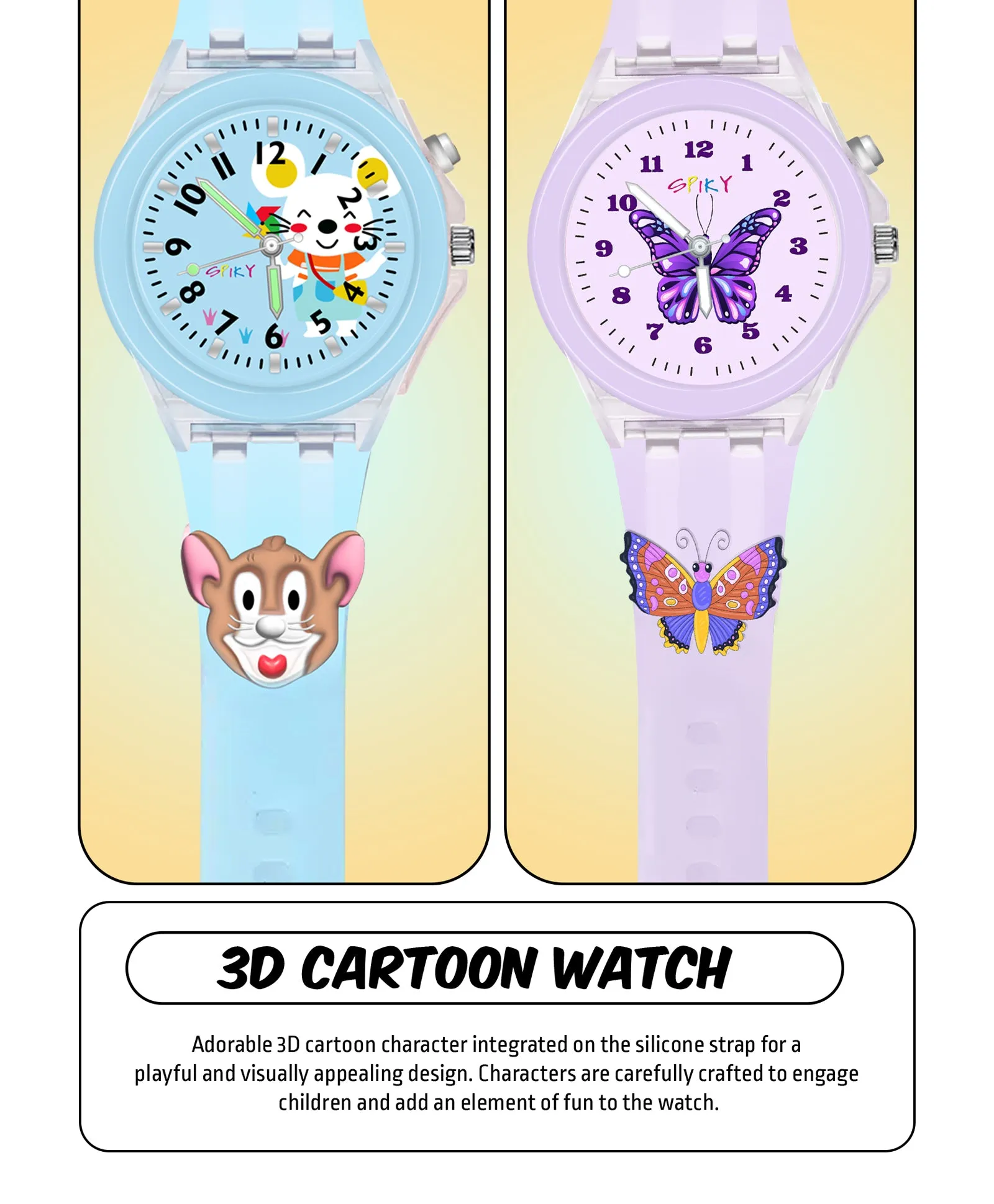 Spiky 3D Monkey & Rabbit Cartoon Analog Light Watch Combo