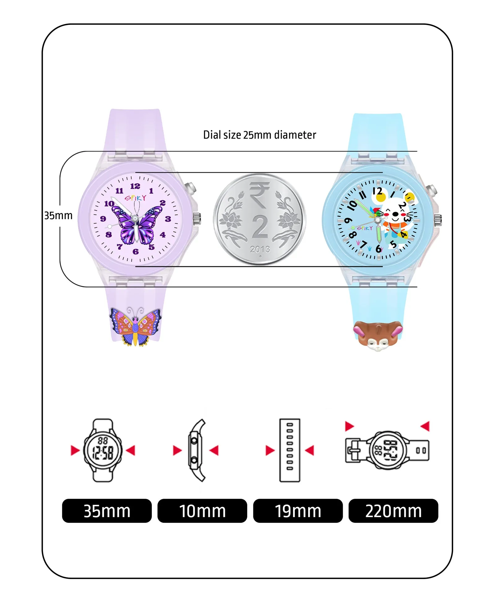 Spiky 3D Monkey & Rabbit Cartoon Analog Light Watch Combo