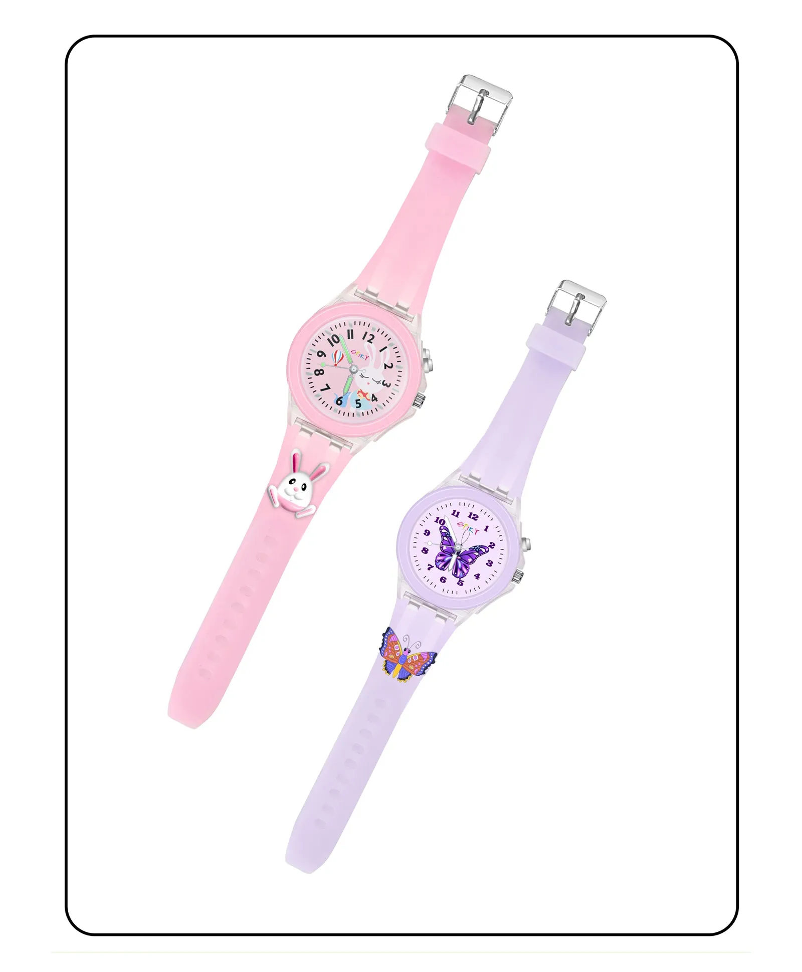Spiky 3D Monkey & Rabbit Cartoon Analog Light Watch Combo