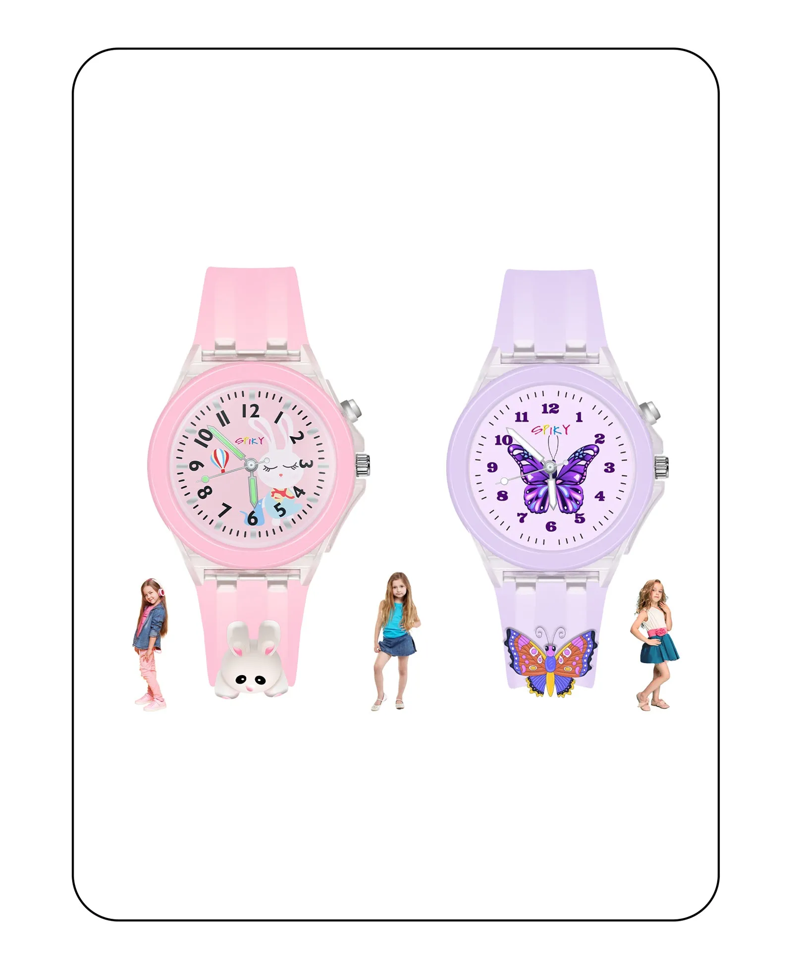 Spiky Combo of Butterfly & Monkey 3D Cartoon Analog Light Watch