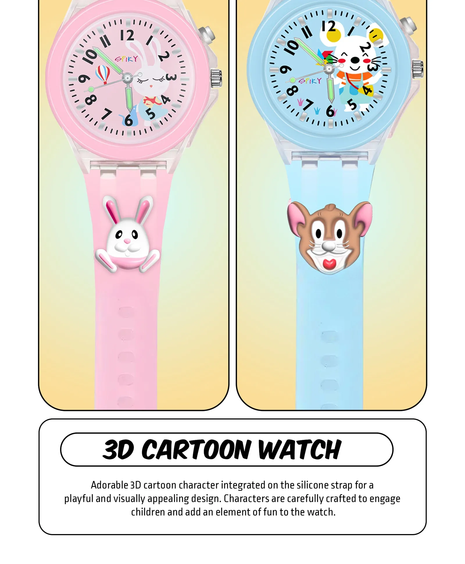 Spiky Combo of Butterfly & Monkey 3D Cartoon Analog Light Watch