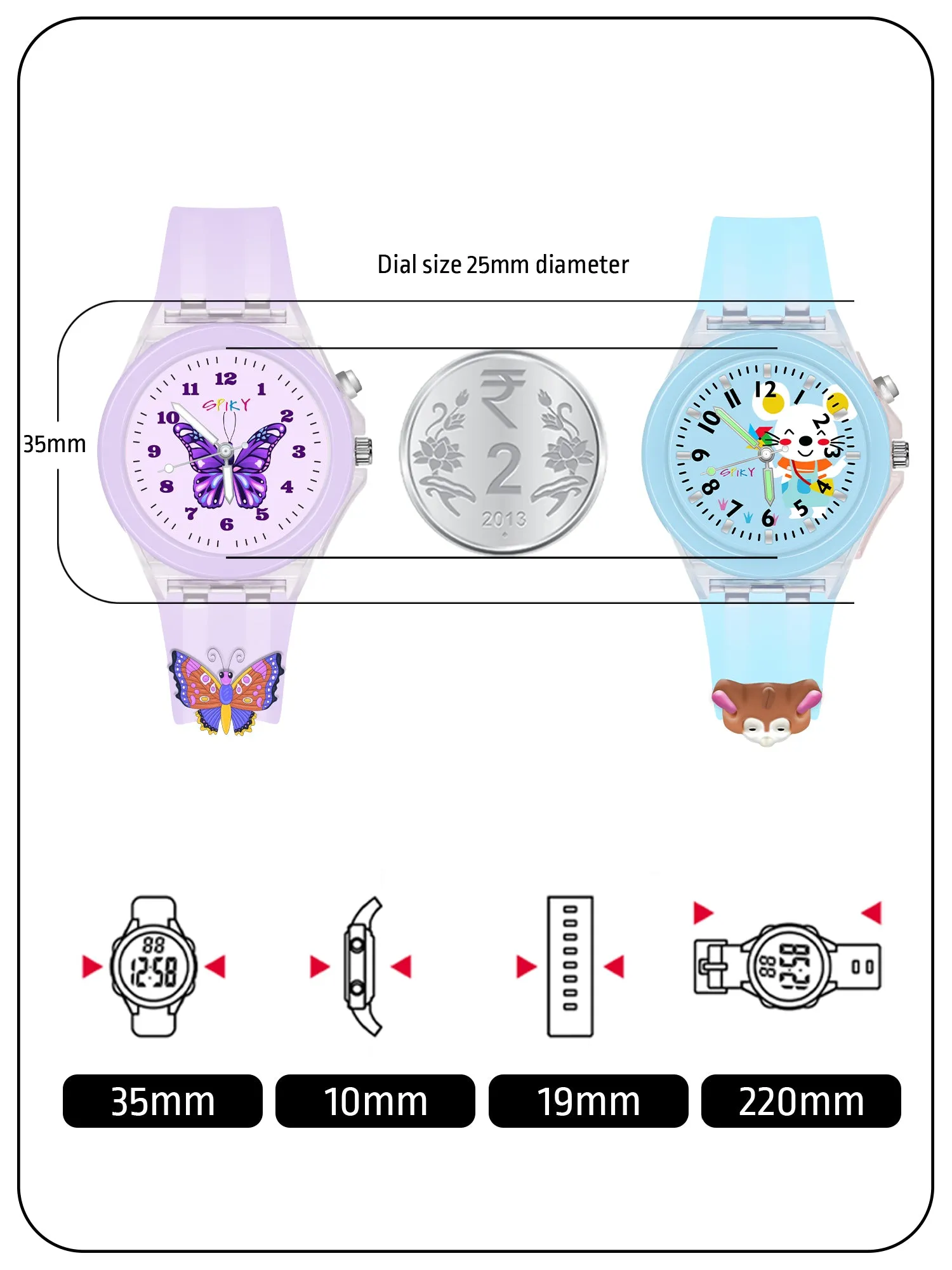 Spiky Combo of Butterfly & Monkey 3D Cartoon Analog Light Watch