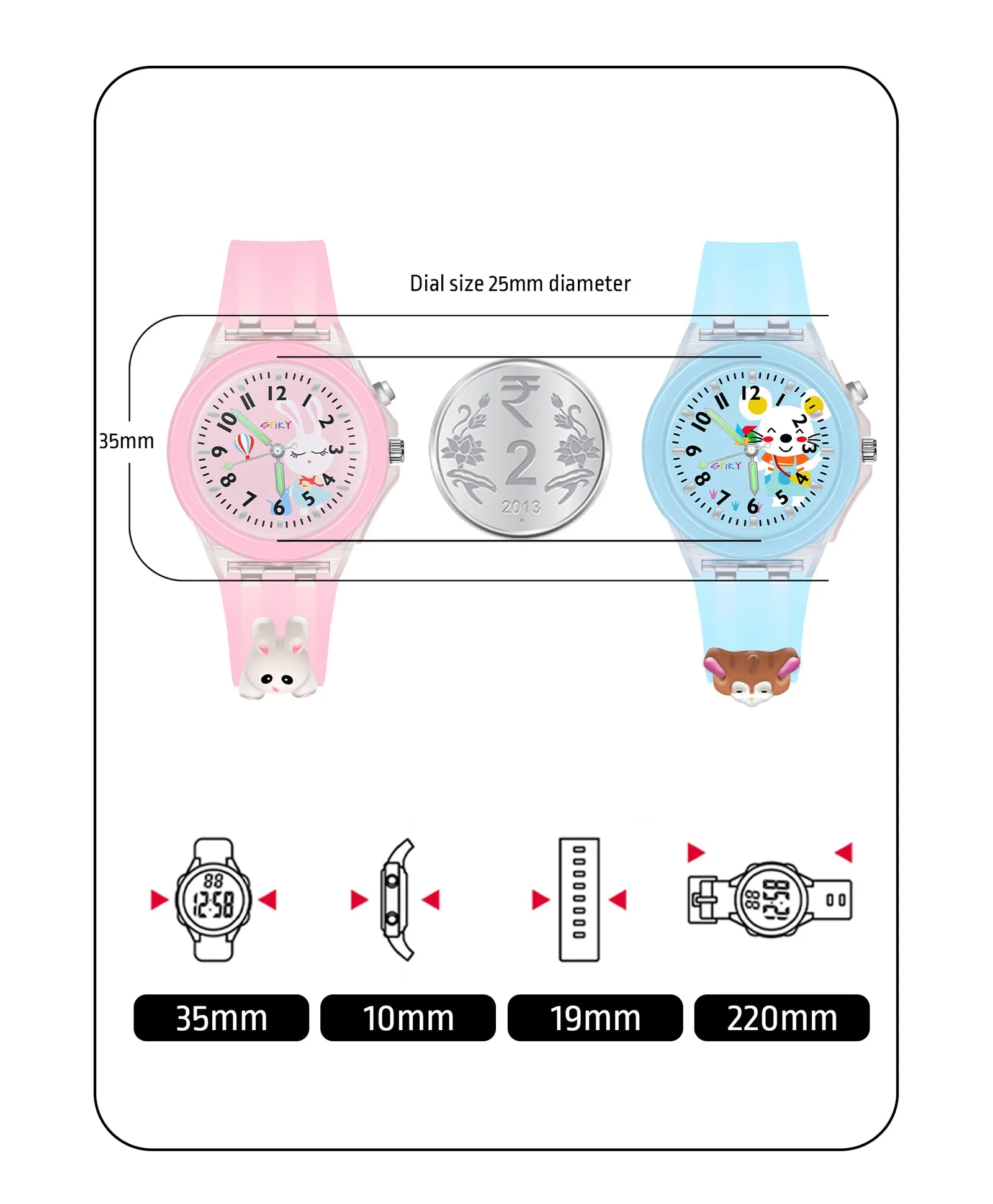 Spiky Combo of Butterfly & Monkey 3D Cartoon Analog Light Watch