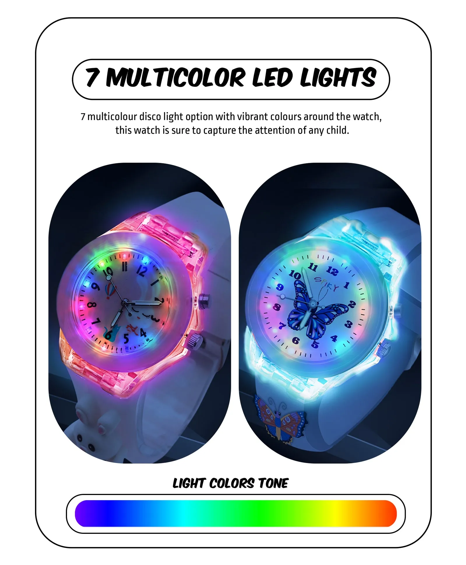 Spiky Combo of Butterfly & Monkey 3D Cartoon Analog Light Watch