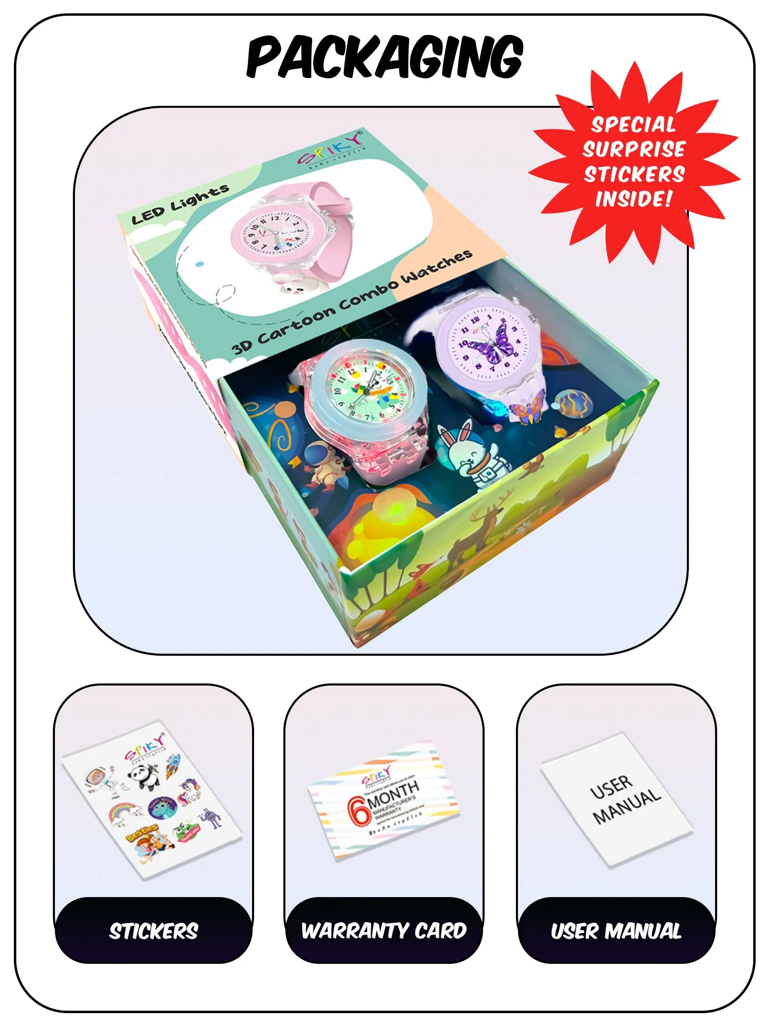 Spiky Combo of Butterfly & Monkey 3D Cartoon Analog Light Watch