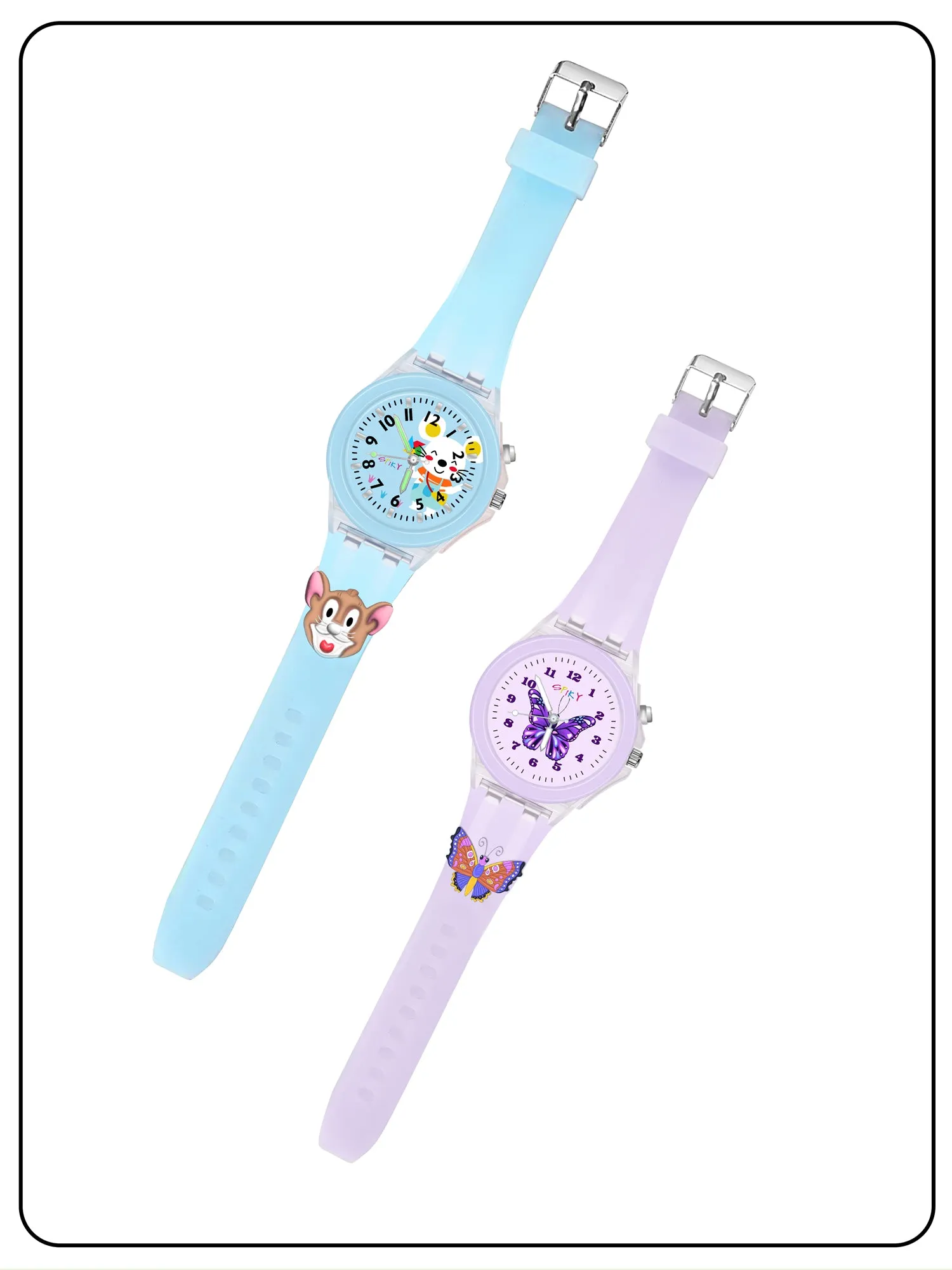 Spiky Combo of Butterfly & Monkey 3D Cartoon Analog Light Watch