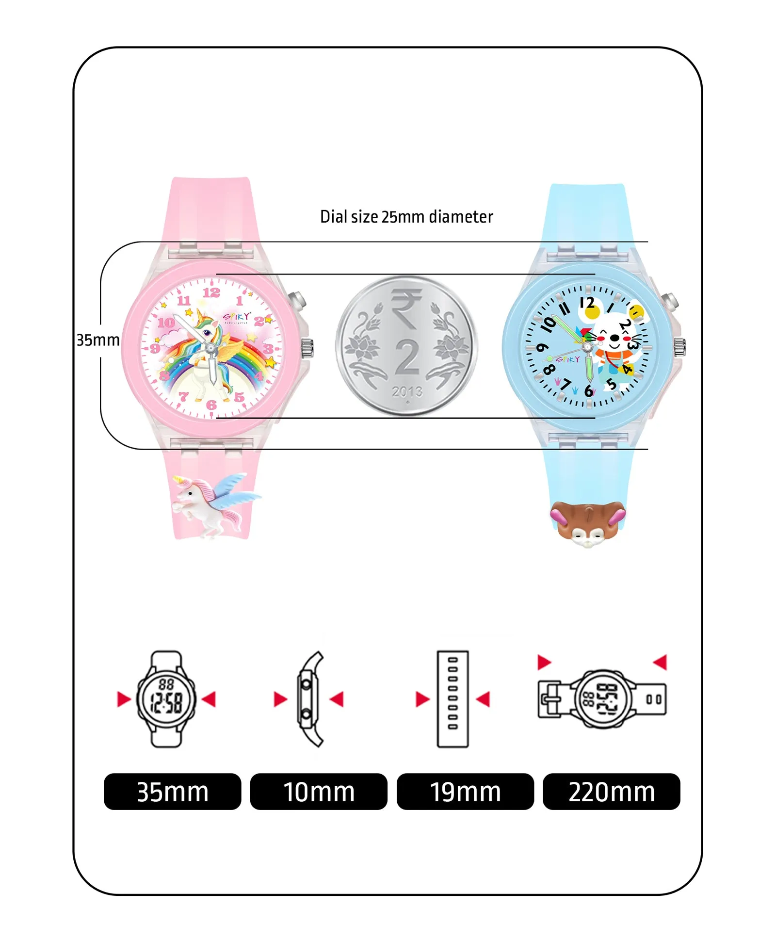Spiky Combo of Butterfly & Monkey 3D Cartoon Analog Light Watch