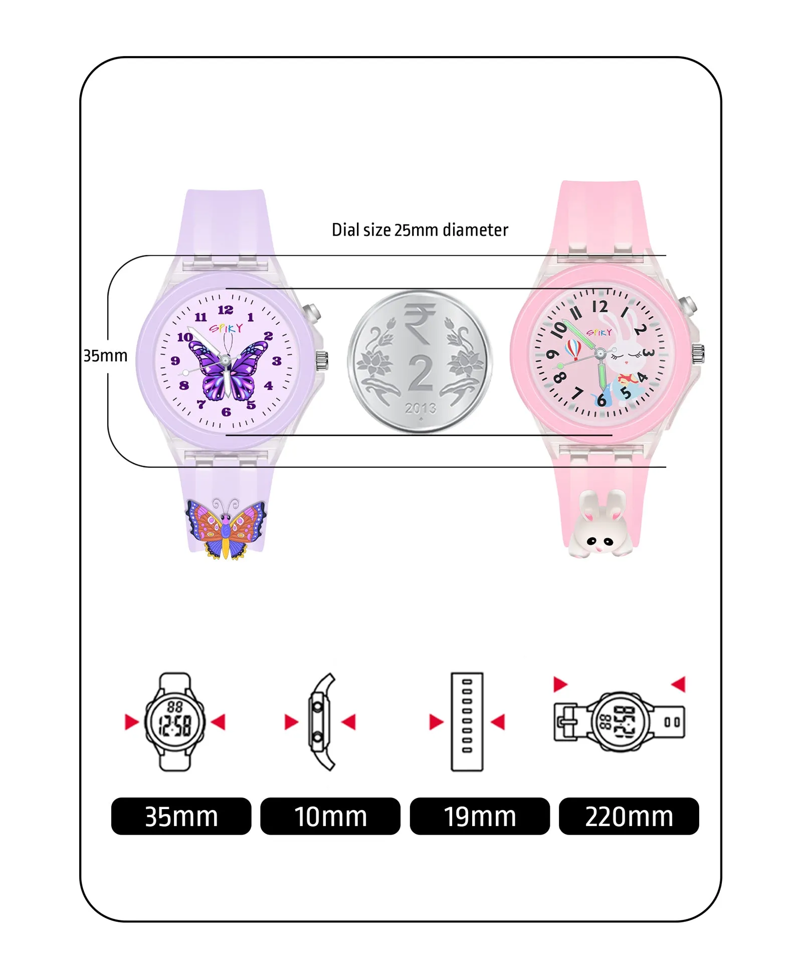Spiky Combo of Butterfly & Monkey 3D Cartoon Analog Light Watch