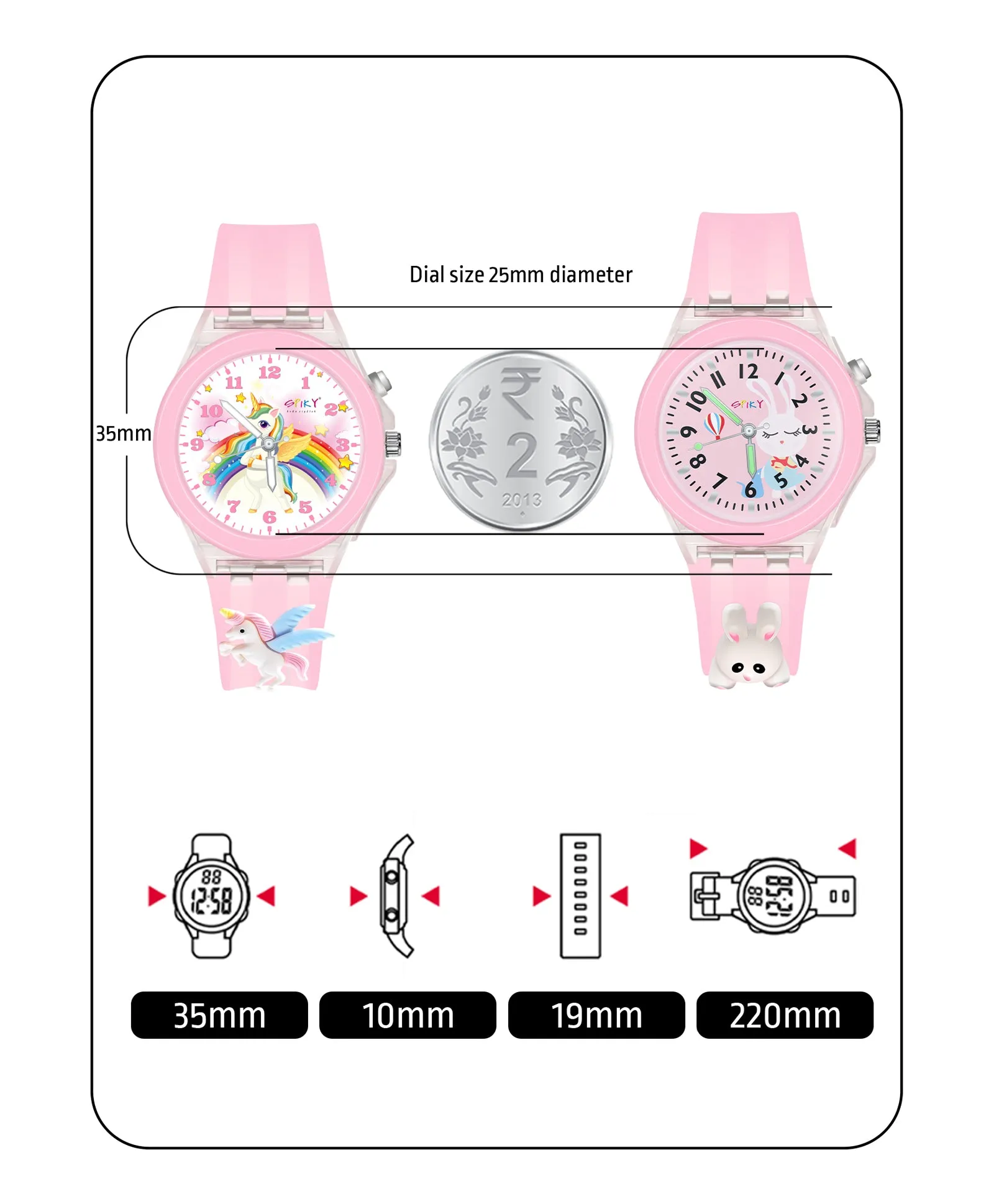 Spiky Combo of Butterfly & Monkey 3D Cartoon Analog Light Watch