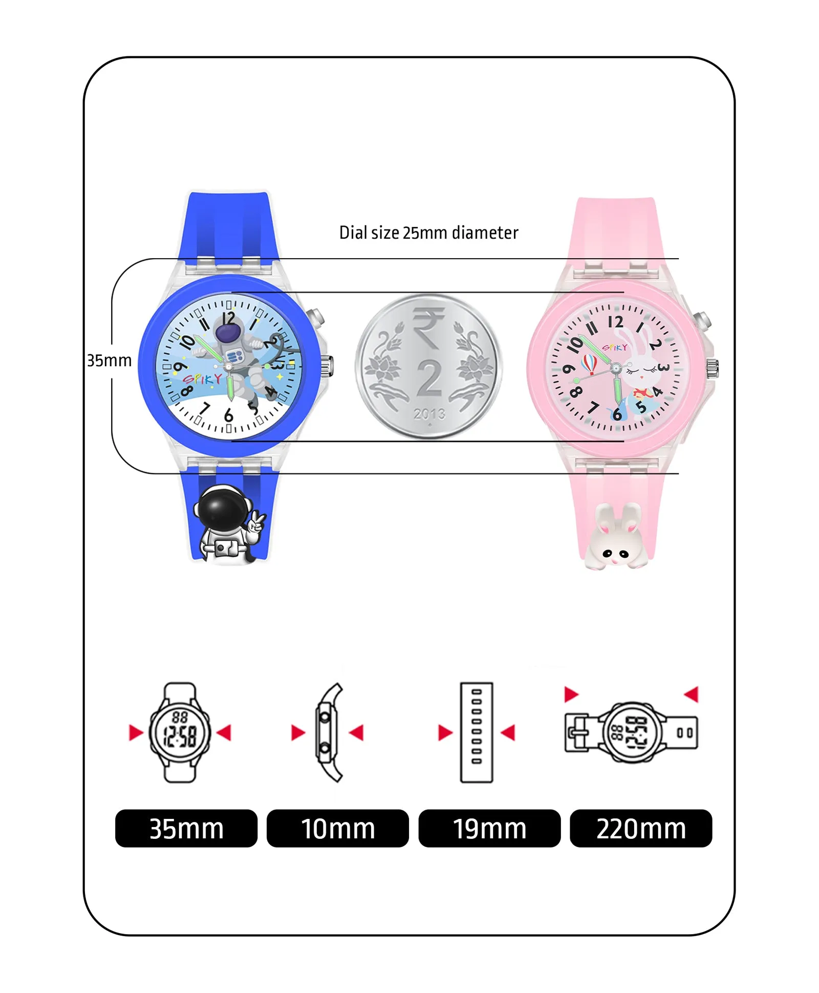 Spiky Combo of Butterfly & Monkey 3D Cartoon Analog Light Watch