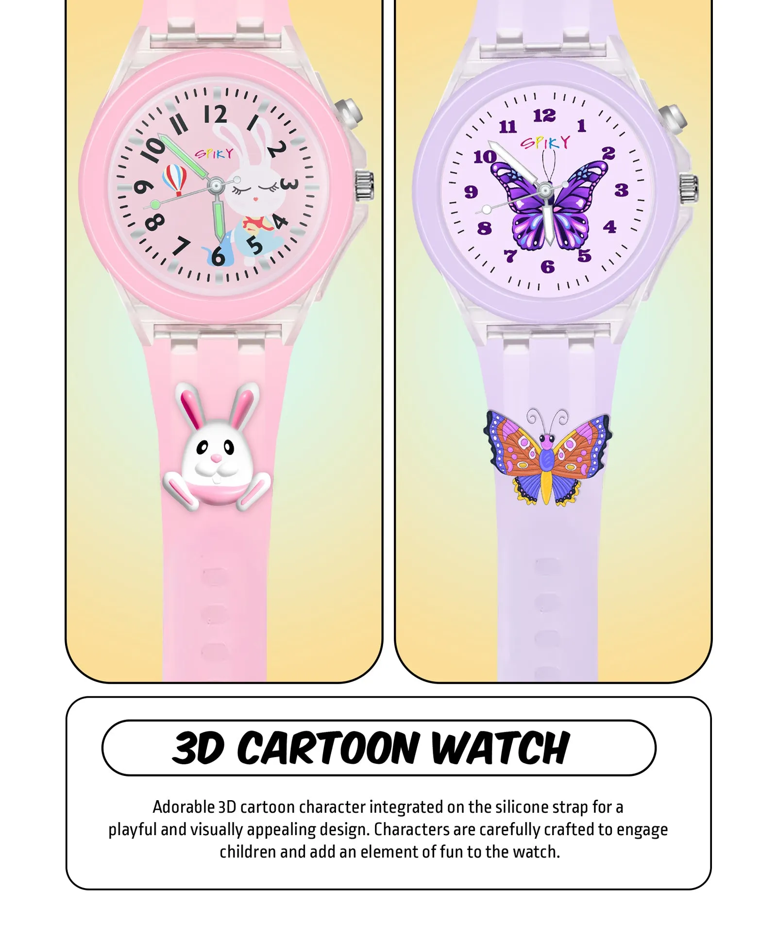 Spiky Combo of Butterfly & Monkey 3D Cartoon Analog Light Watch