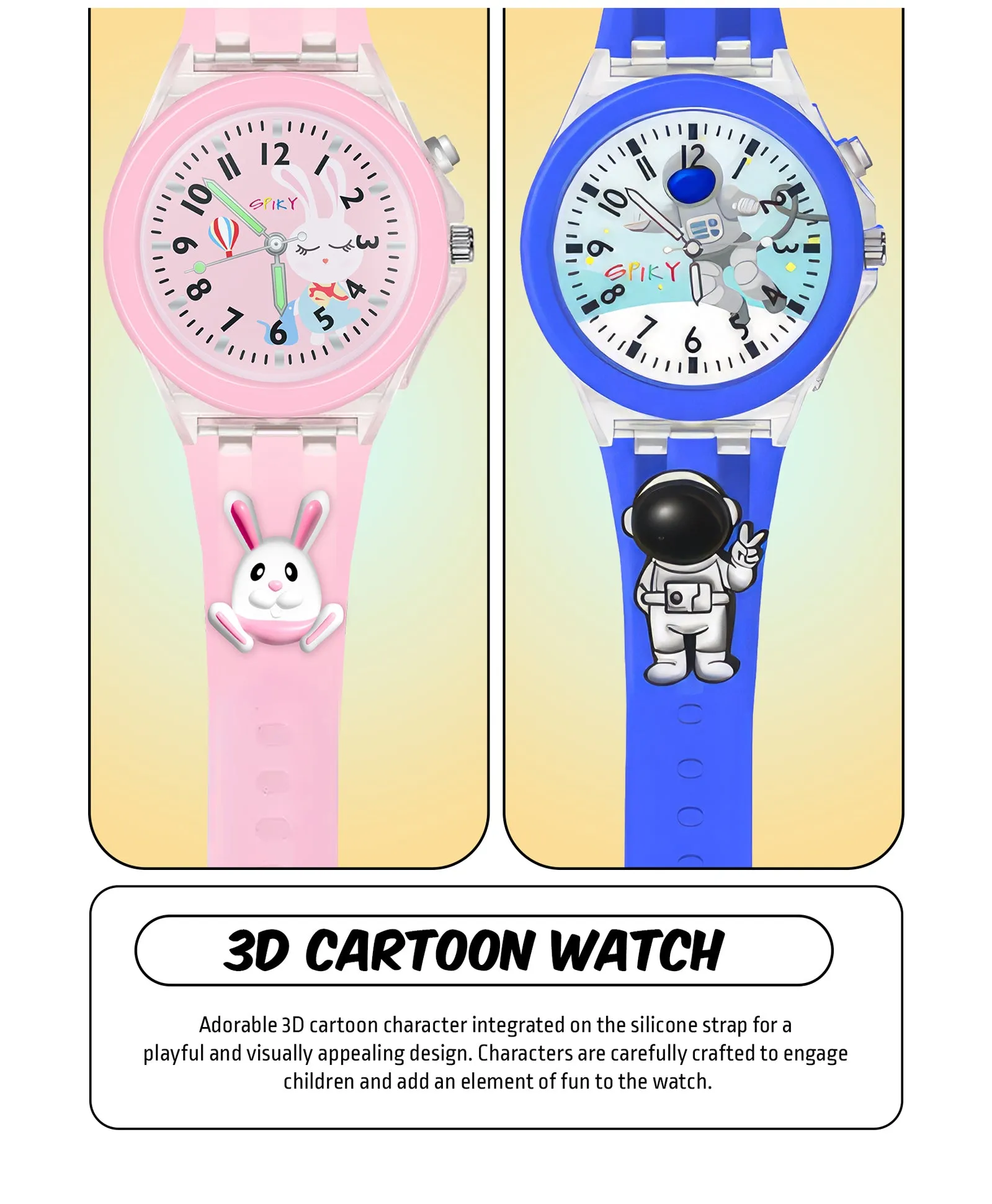 Spiky Combo of Butterfly & Monkey 3D Cartoon Analog Light Watch