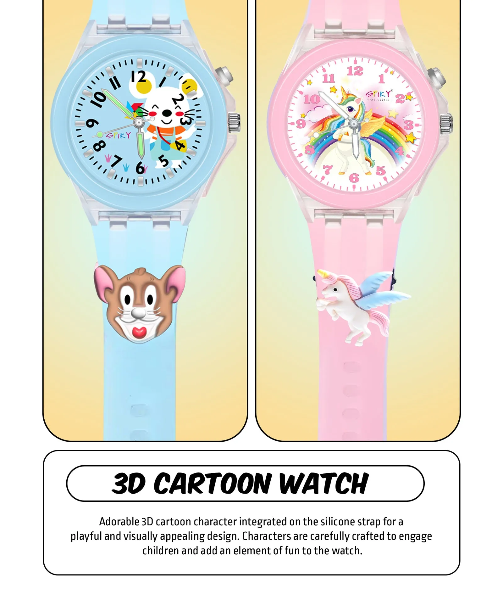 Spiky Combo of Butterfly & Monkey 3D Cartoon Analog Light Watch
