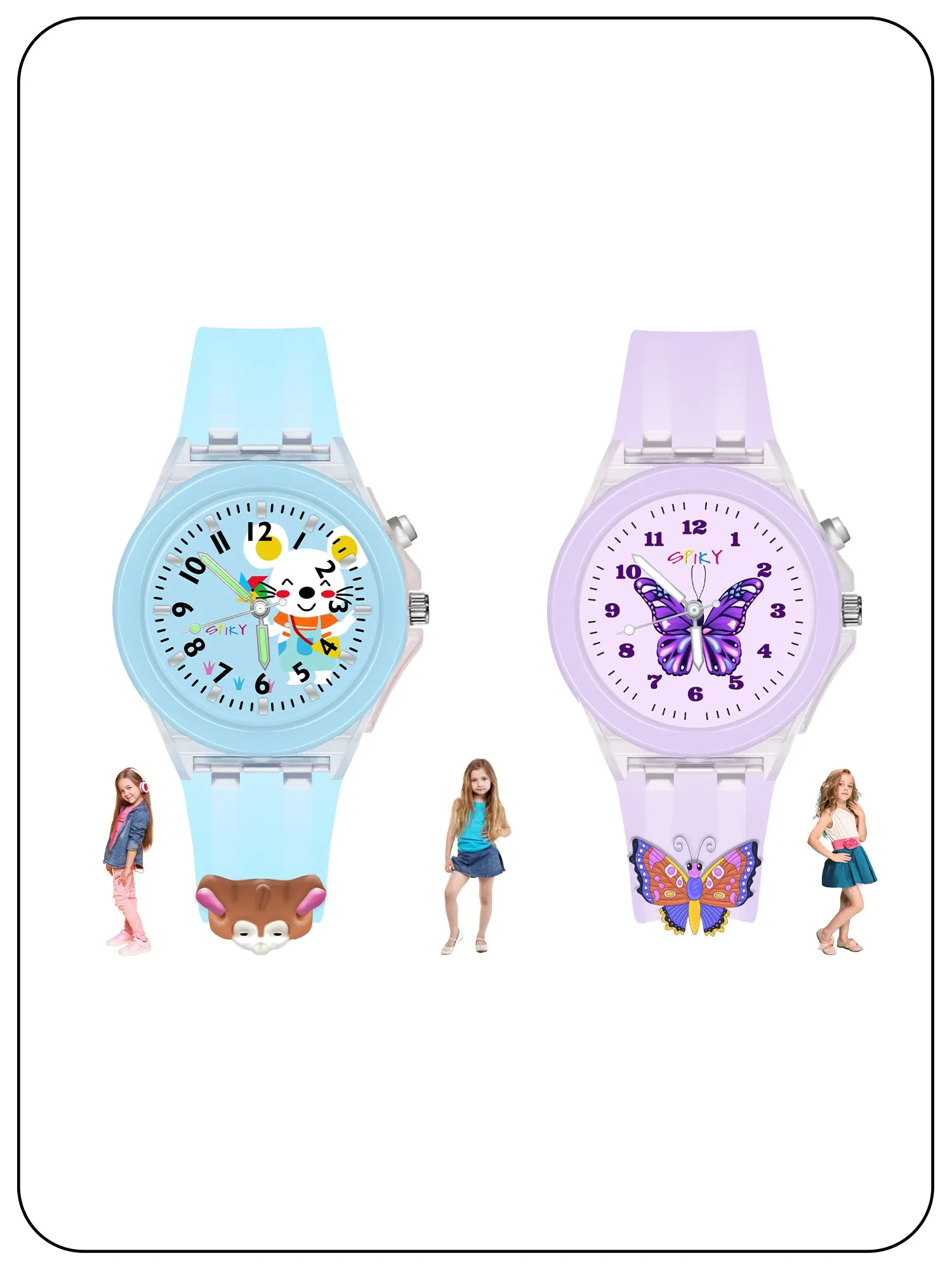 Spiky Combo of Butterfly & Monkey 3D Cartoon Analog Light Watch