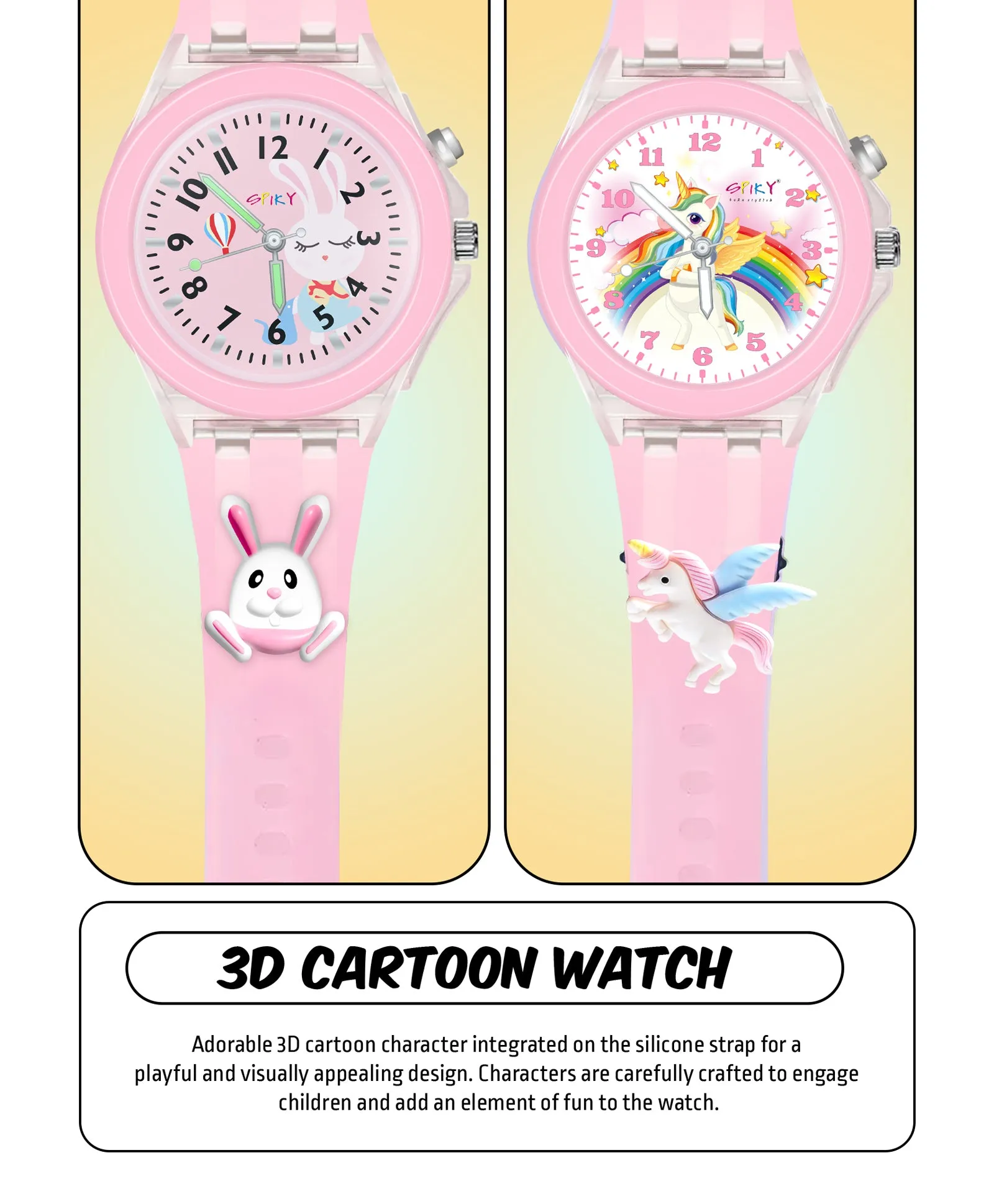 Spiky Combo of Butterfly & Monkey 3D Cartoon Analog Light Watch