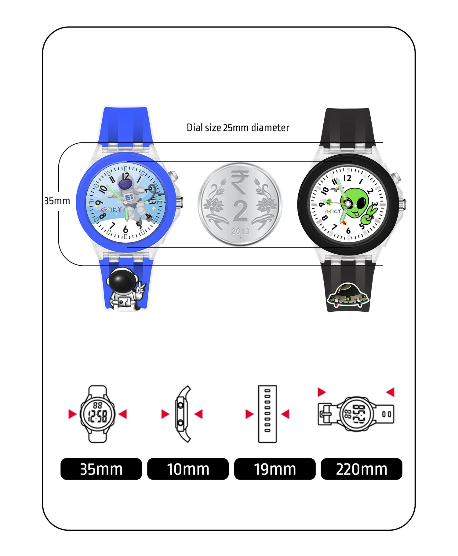 Spiky Combo of Butterfly & Monkey 3D Cartoon Analog Light Watch