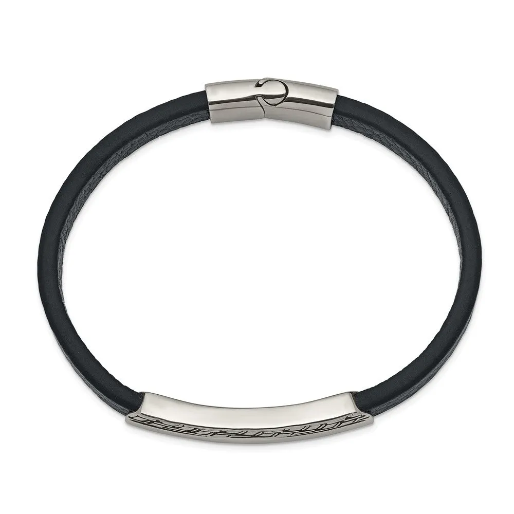 Stainless Steel Antiqued and Polished Blue Leather 8.25in Bracelet