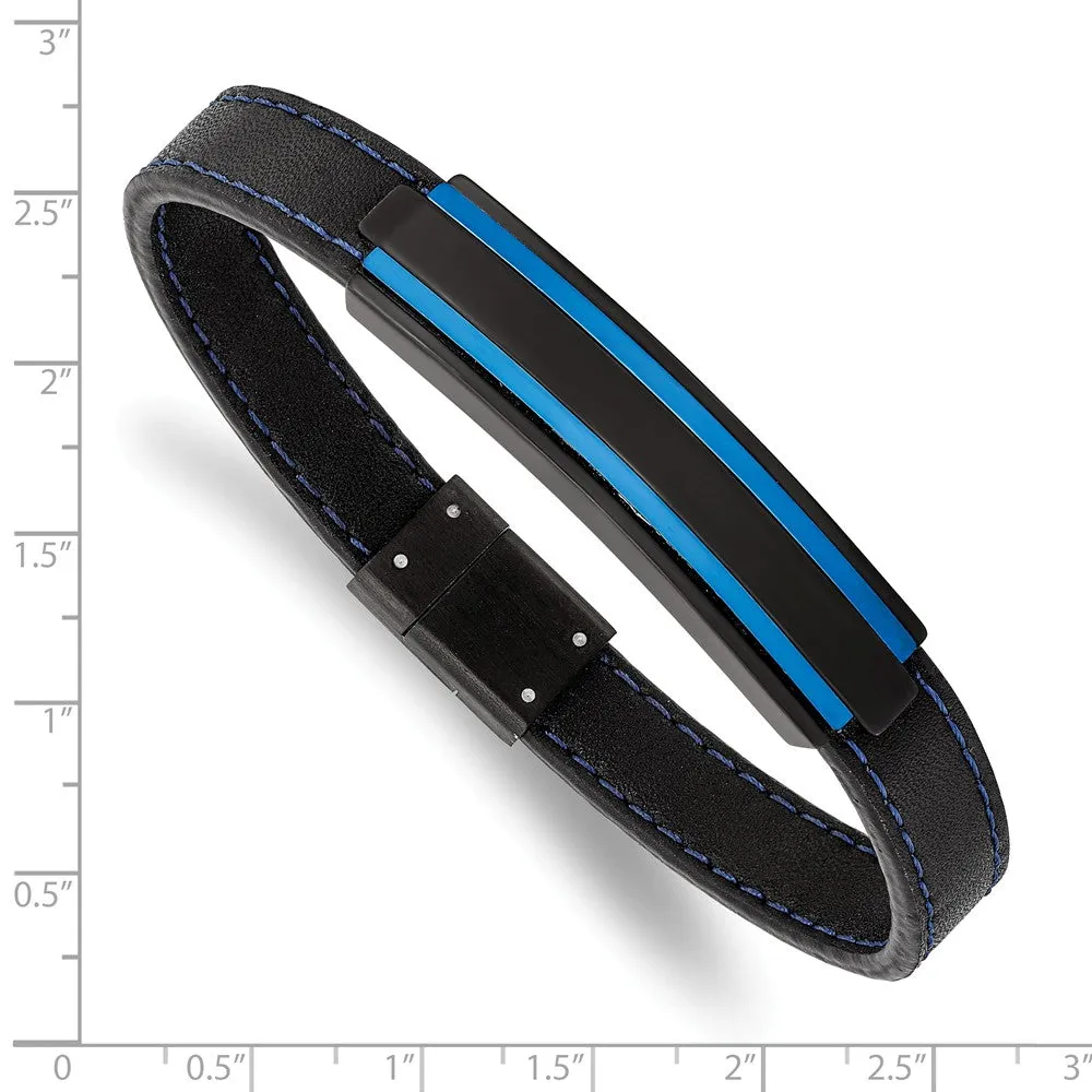 Stainless Steel Brushed & Polished Black/Blue IP Black Rubber 8.5in Bracele