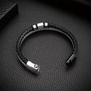Stainless Steel Faux Leather Bracelet for Men Women