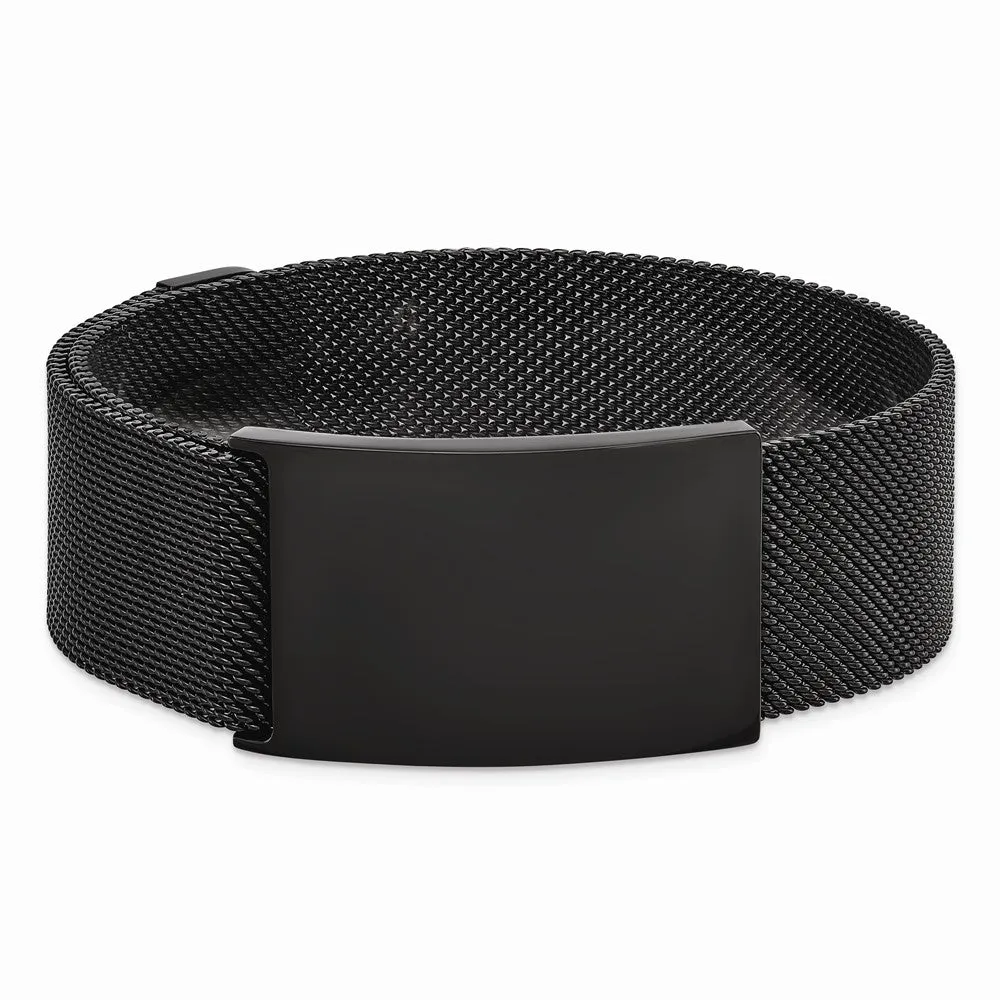 Stainless Steel Polished Black IP-plated Mesh Adjustable ID Bracelet