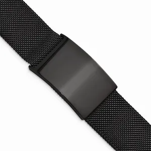 Stainless Steel Polished Black IP-plated Mesh Adjustable ID Bracelet