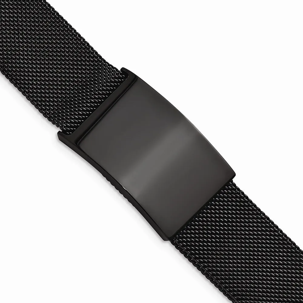 Stainless Steel Polished Black IP-plated Mesh Adjustable ID Bracelet