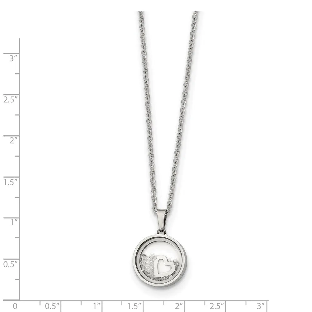 Stainless Steel Polished Floating Crystal Heart 16in w/2in ext Necklace
