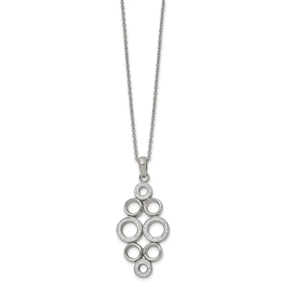 Stainless Steel Polished w/Preciosa Crystal 16in w/2in ext. Necklace