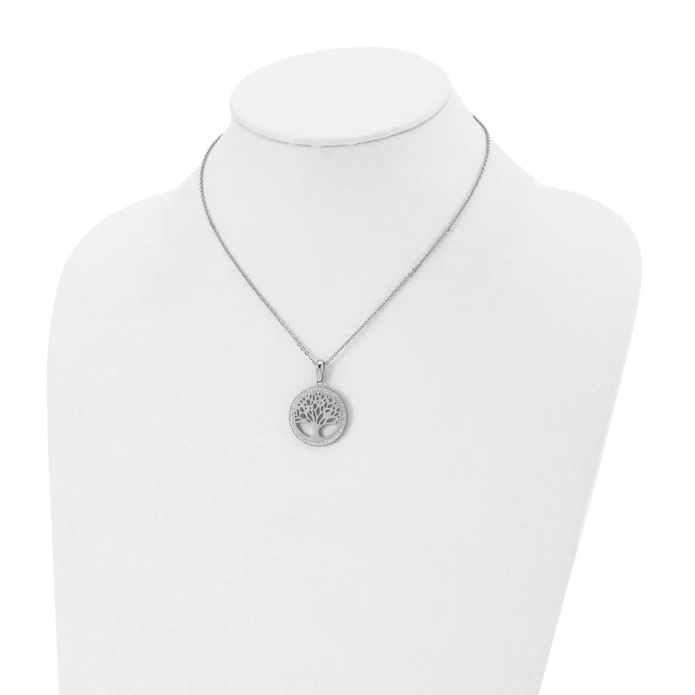Stainless Steel Polished w/Preciosa Crystal Tree of Life w/2in ext Necklace