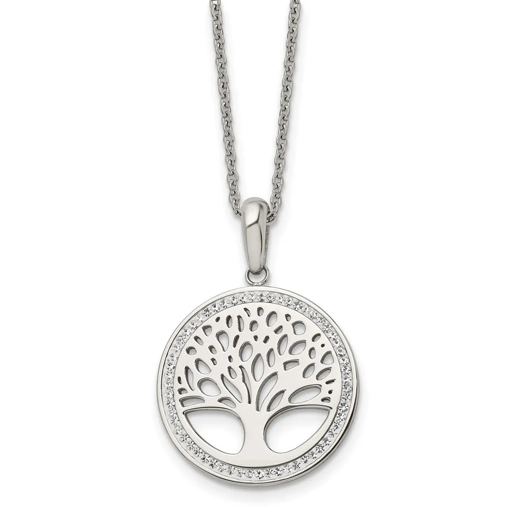 Stainless Steel Polished w/Preciosa Crystal Tree of Life w/2in ext Necklace
